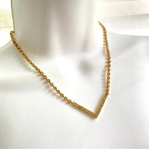Rhinestone Gold Tone V Sparkly Necklace